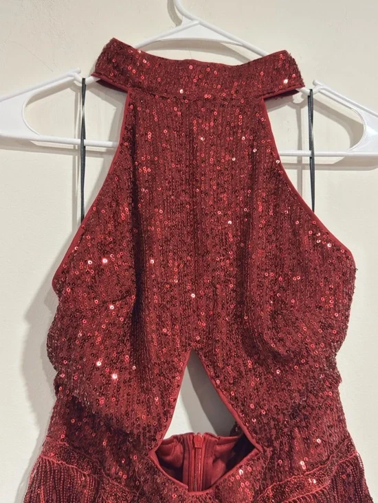 New Women's Sexy halter Sleeveless Bead Fringe Sequin Exposed Navel Dress (XL) - Picture 9 of 16